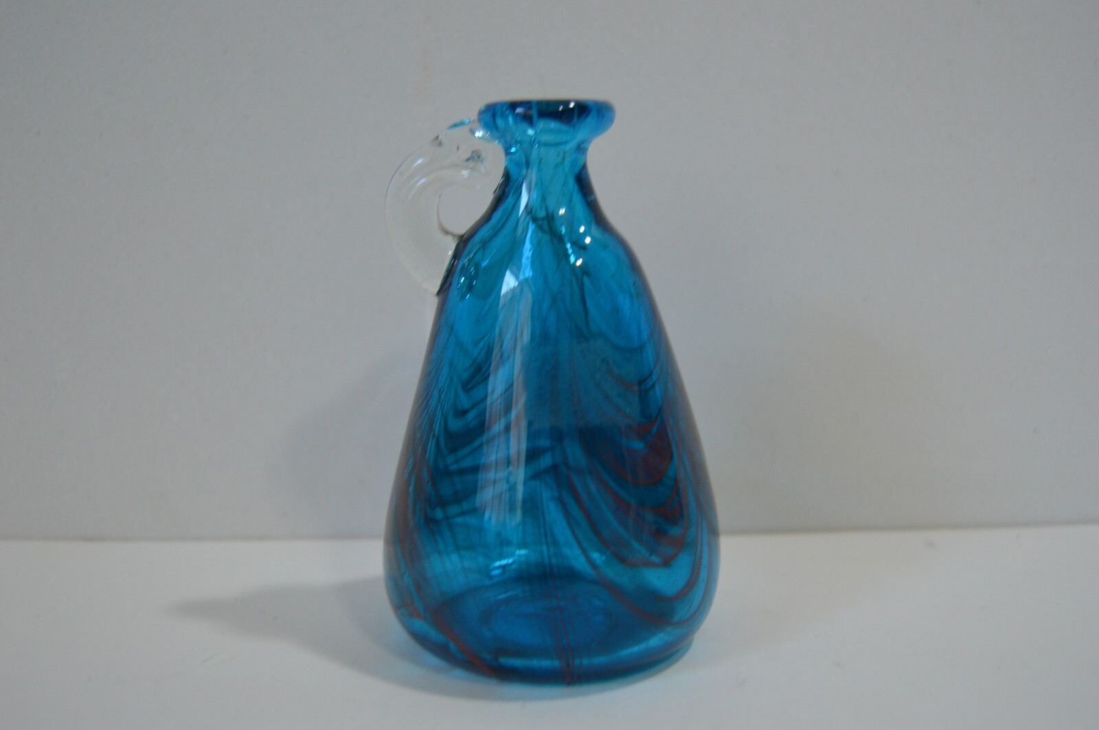 Vintage Murano Pitcher Swirl Pontil Mark Blue Art Glass Kitchen Decor