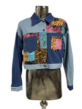 Shein Womens Jacket Cropped Coat New Size Small 8 Blue Mix Cotton Eu36