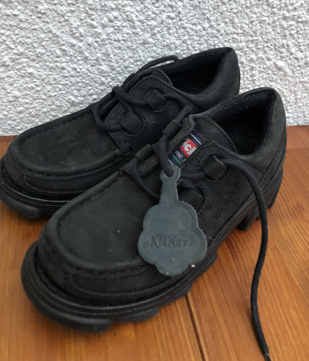 Kickers Vintage 90s Suede Leather Black Shoes School Lace Size 2 EUR 35  Unisex | eBay