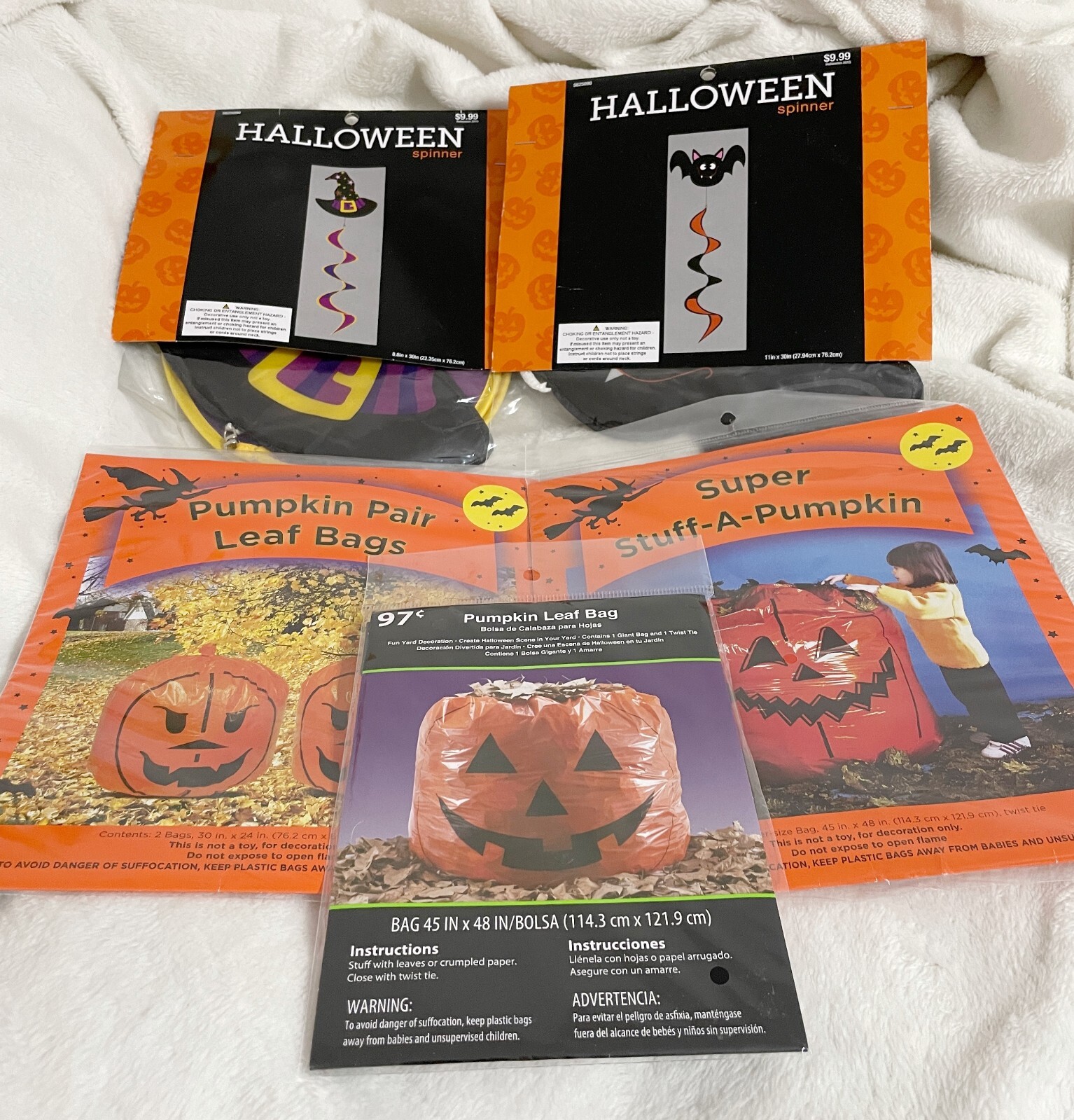 WalMart, Halloween Spinners Decor and Pumpkin Trash Bags, Lot of 5 eBay