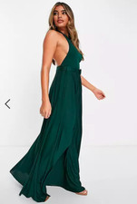 Asos Design Halter Belted Pleated Maxi Dress in Forest Green 10