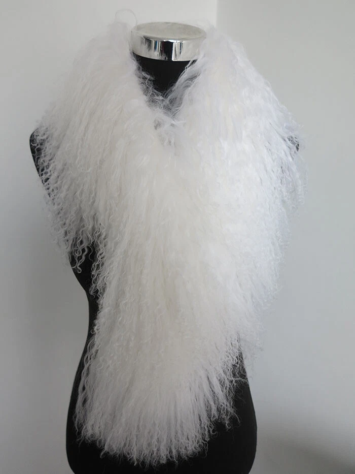  100% 正品 Mogolian 羊皮围巾/毛皮领/毛皮裹巾/白色女式斗篷 — 第 2/4 张图片