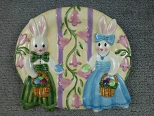 Fitz And Floyd Easter Bunny Dish 10" Be-Bop Bunnies 3D Hand Painted