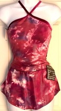 GK ICE FIGURE SKATE HALTER SET ADULT X-SMALL MERLOT VELVET TYE-DYE FOIL AXS