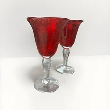 Demdaco Chocolate Berries Red Tulip Water Goblets Handblown Glass Set Of 2