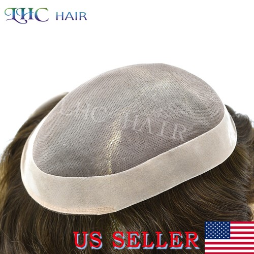 Mens Toupee Human Hair System Fine Mono Lace Hairpieces Skin PU Monofilament Wig - Picture 4 of 51
