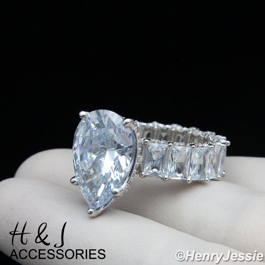WOMEN 925 STERLING SILVER BIG PEAR SHAPED BLING CZ SILVER
