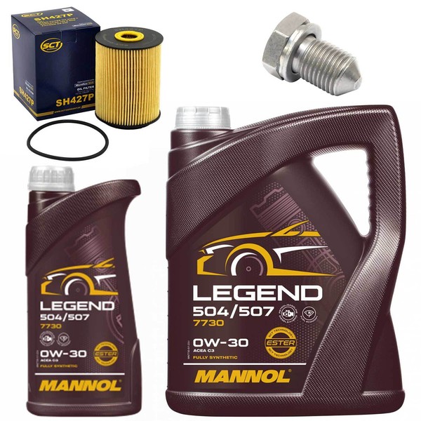 MotoröL Filter Set Mannol 0W-30 504/507 6 Liter + Schraube FüR Vw Sharan 2.8 3.2-image