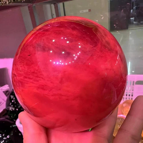 2LB Big Natural Red Smelting Quartz Crystal Sphere Healing Energy Ball W/ Stand - Foto 18 di 19