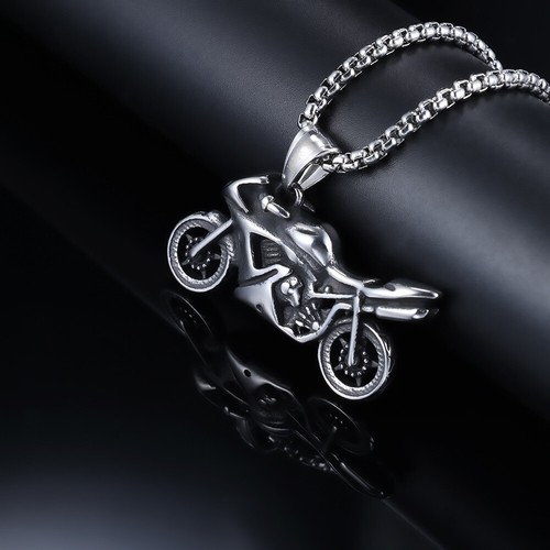 Vintage Biker Stainless Steel Motorcycle Pendant Necklace Chain - Picture 6 of 6