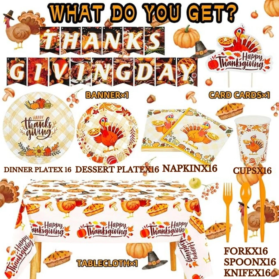 Chandler 182-Piece Thanksgiving Table Set – Plates, Cups, Napkins & More for 16 - Image 4 of 4