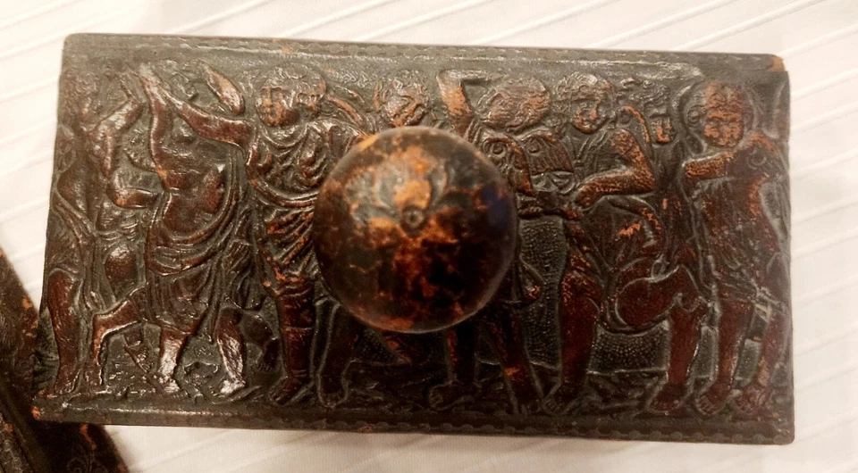 Винтажная кожаная позолоченная чернильница, открывалка для писем и промокатель чернил-качалок - Изображение 3 из 4