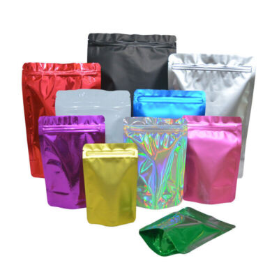 100 pcs Colored Mylar Foil Stand Up Zip lock Pouch Bag Smell Proof Free Shipping