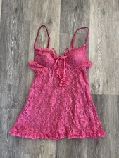 Vintage 90s Seductive Wear by Cinema Etoile Pink Lace Babydoll Chemise Size M