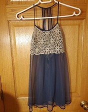 Vintage Victoria secret Lingerie Medium - Blue With tan Lace teddy
