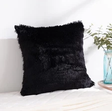 Reafort - Long Hair, PV Fur, Faux Fur Pillow Cover (26"x26" Euro Sham, Black)