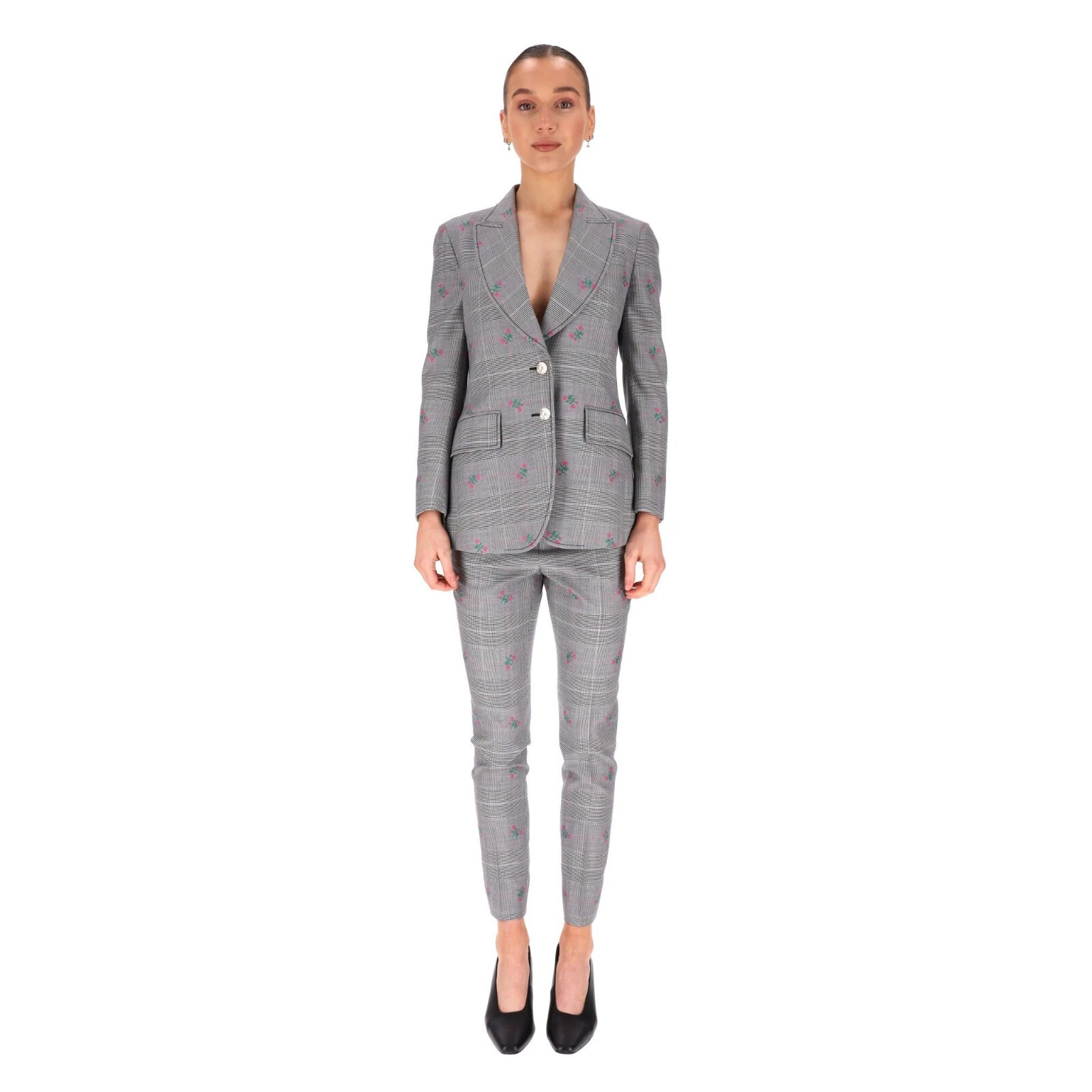 Tuta Gucci giacca e pantaloni in lana a quadri floreali
