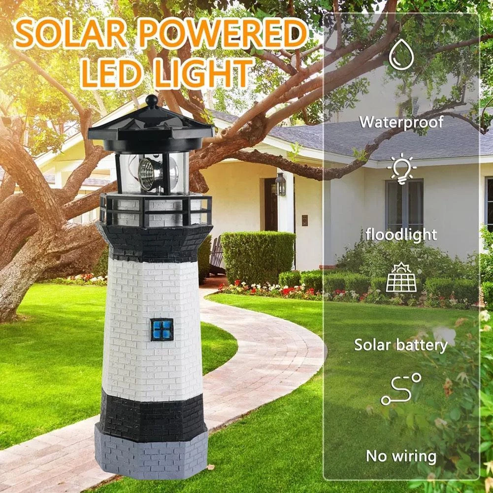 SOLAR POWERED LIGHTHOUSE ROTATING LED GARDEN LIGHT HOUSE ORNAMENT DECOR G2X4