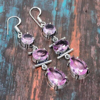 Orecchini In Kunzite Rosa Sfaccettata: Fatti A Mano In Argento - Foto 7