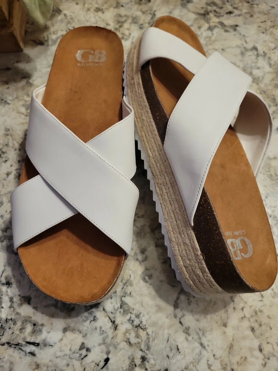 Women s Hot white GIANNI BINI 2 Strap Platform Sandals Shoes Size 9