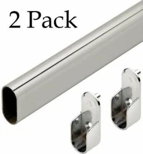 2 Pack Premium Oval Steel Wardrobe Closet Rods with End Supports Polished Chrome