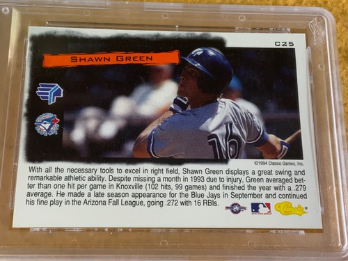O8-24 BASEBALL CARD - SHAWN GREEN - TORONTO BLUE JAYS - 1994 CLASSIC - GRADE 10 - Picture 5 of 5