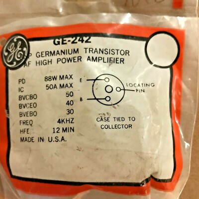 GENERAL ELECTRIC PNP GERMANIUM TRANSISTOR AF AMPLIFIER  GE-242 / GE242 GE NOS