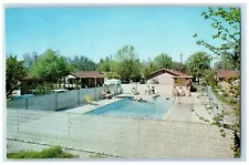 1967 C J Motel Pool Fence Sun Bathing Room Car Park Hemet California CA Postcard