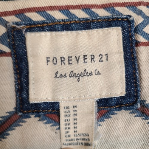 Forever 21 Women Medium Denim Jean Jacket Aztec Western Boho Grunge Trucker - Picture 6 of 10