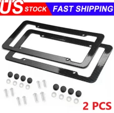 Black Car Carbon Fiber License Plate Frame Cover Front & Rear Universal USA Size