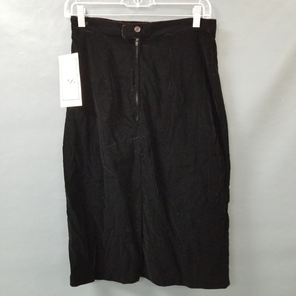 Vintage NOS w/ Tags Barrie Stephens Black Velvet Midi Pencil Skirt Size