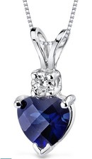 14K White Gold Blue Sapphire Diamond Heart Pendant Necklace 18" Silver Box Chain
