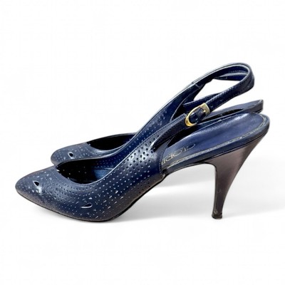 Vintage Glorius Navy Slingback Heels Size 8 Pointed Toe Made in Spain Vtg 