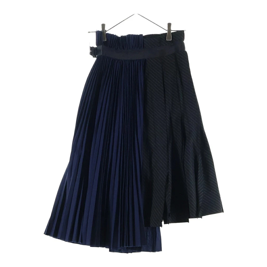 sacai Größe 0 19SS Docking Gehrockter Leder Wickel-Rock Marine/Schwarz