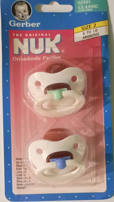 Gerber NUK Orthodontic Pacifier 2 Pack, 6-18 Months, White Green Blue Brown