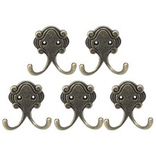 5pcs Dual Robe Hooks Metal Hook Towel Wall Bathroom Screws Bronze Tone