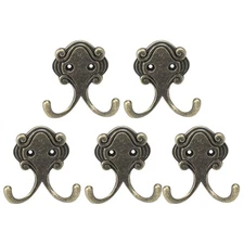 5pcs Dual Robe Hooks Metal Hook Towel Wall Bathroom Screws Bronze Tone