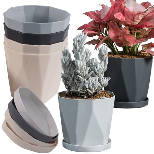 Plant Pots Indoor Plastic Flower Pots Outdoor 5 inch Set of 6 Pack with Drain...