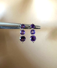 Estate 14K Yellow Gold 3 Round Amethyst Stud Earrings