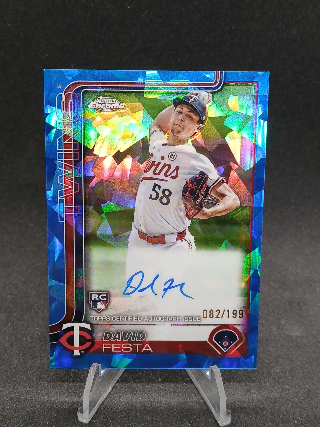 2025 Topps Chrome Sapphire David Festa Rookie Auto Blue #/199 Twins RC On Card