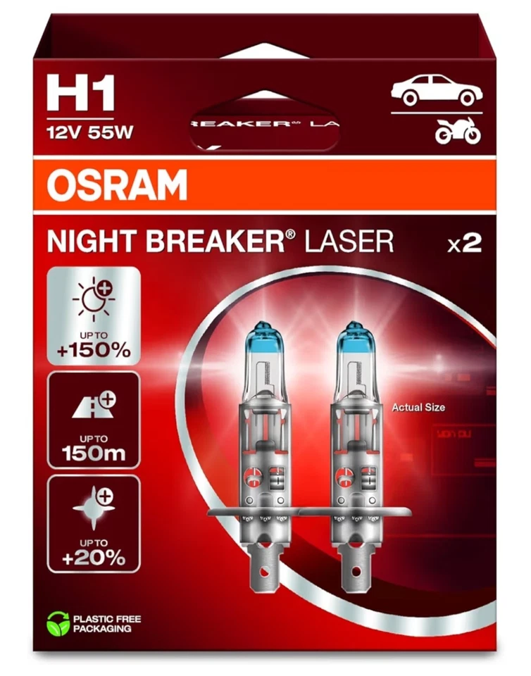 OSRAM NIGHT BREAKER LASER H1, +150% más brillo, lámpara de faro halógena - Imagen 2 de 4