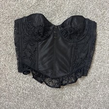 Vintage Victorias Secret Gold Label Bustier Womens Black Satin Lace Corset Sexy