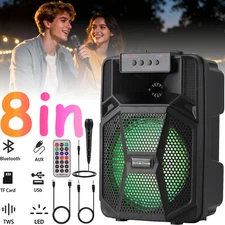 Portable 8'' Bluetooth Party Speaker Subwoofer Heavy Bass Sound System FM DJ USB