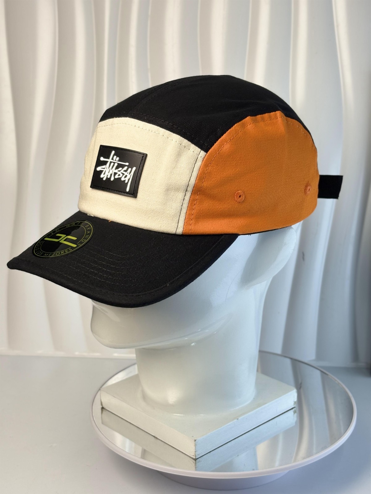 Stüssy 5-Panel Camp Cap Colorblock Orange Cream Black Streetwear Skate Hat