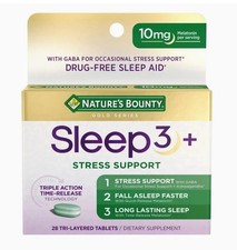 NEW Nature's Bounty Sleep3 Stress Support 28 Tri-Layer Tablets w/GABA Exp 7/26