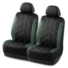Car Seat Cover, Piping Leather Front Seat Cover for Cars, Black  Two Green