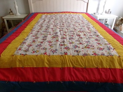 Vintage Homemade Raggedy Ann Andy Quilt Large 62x88 Throw Blanket Coverlet Tied