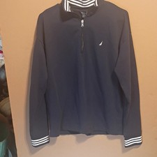 Nautica Men's Blue Cotton Fleece 1/4 Zip Mock Neck Pullover Sweatshirt M