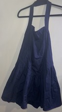 NWT Asos Women's Sz 12 L Navy Blue Halter Mini Dress Ruffle Hem Cotton Preppy