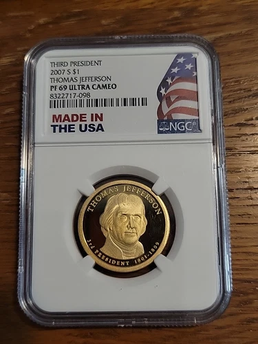 2007 S Thomas Jefferson Presidential Dollar NGC PF 69 Ultra Cameo